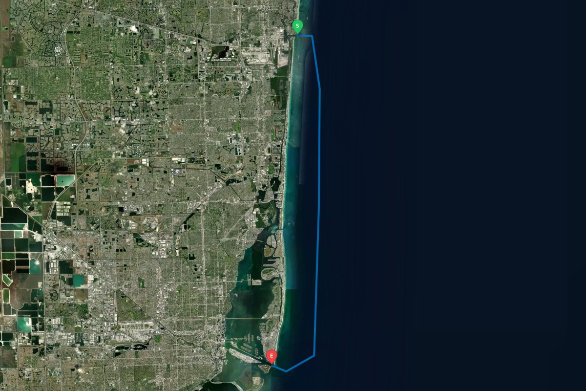 Port Everglades, Fort Lauderdale, FL to Government Cut, Miami, FL map preview