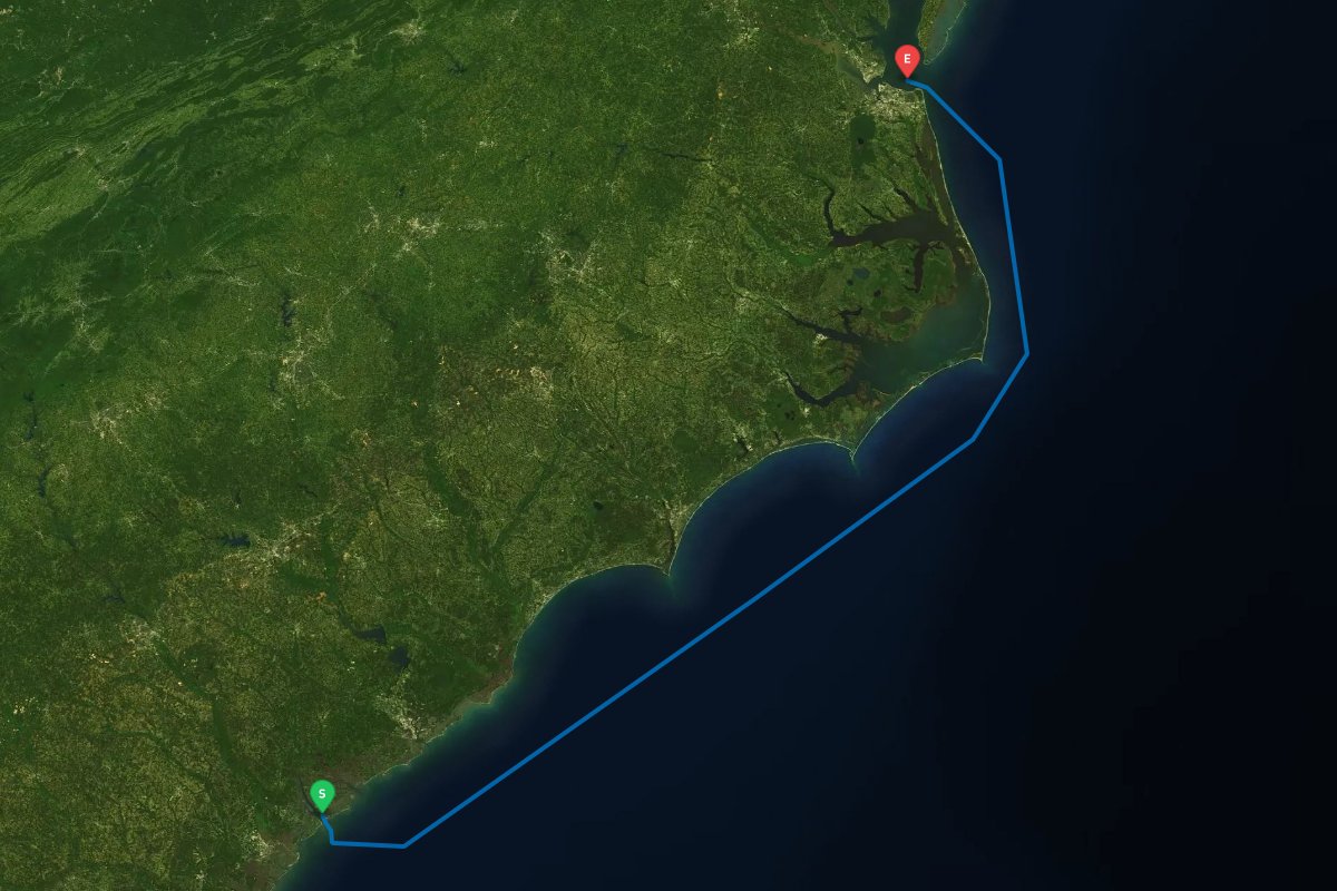 Port Royal Sound, SC to Norfolk / Hampton, VA map preview