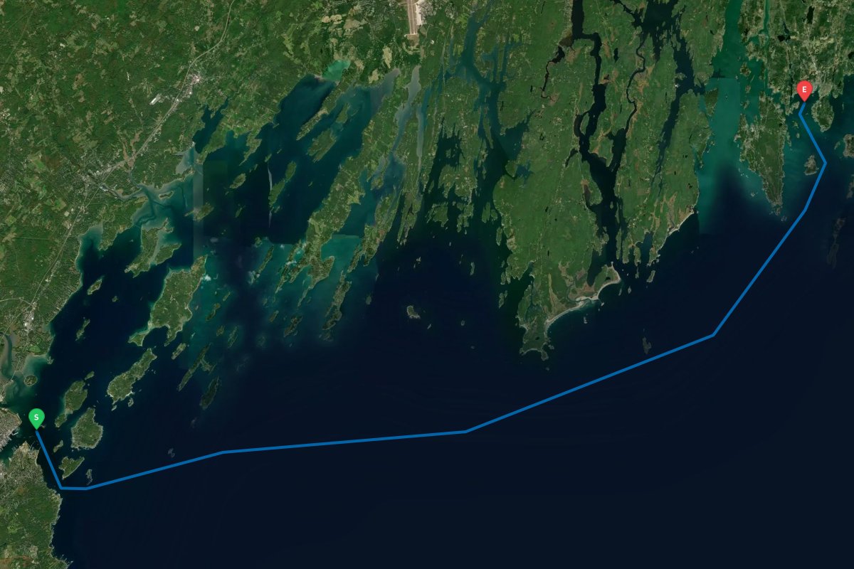 Portland Harbor, ME to Boothbay Harbor, ME map preview