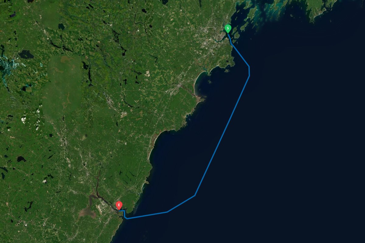 Portland Harbor, ME to Portsmouth, NH map preview