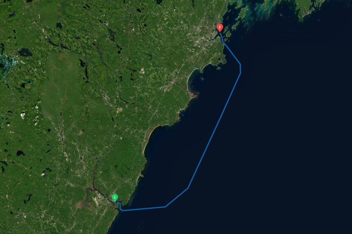 Portsmouth, NH to Portland Harbor, ME map preview
