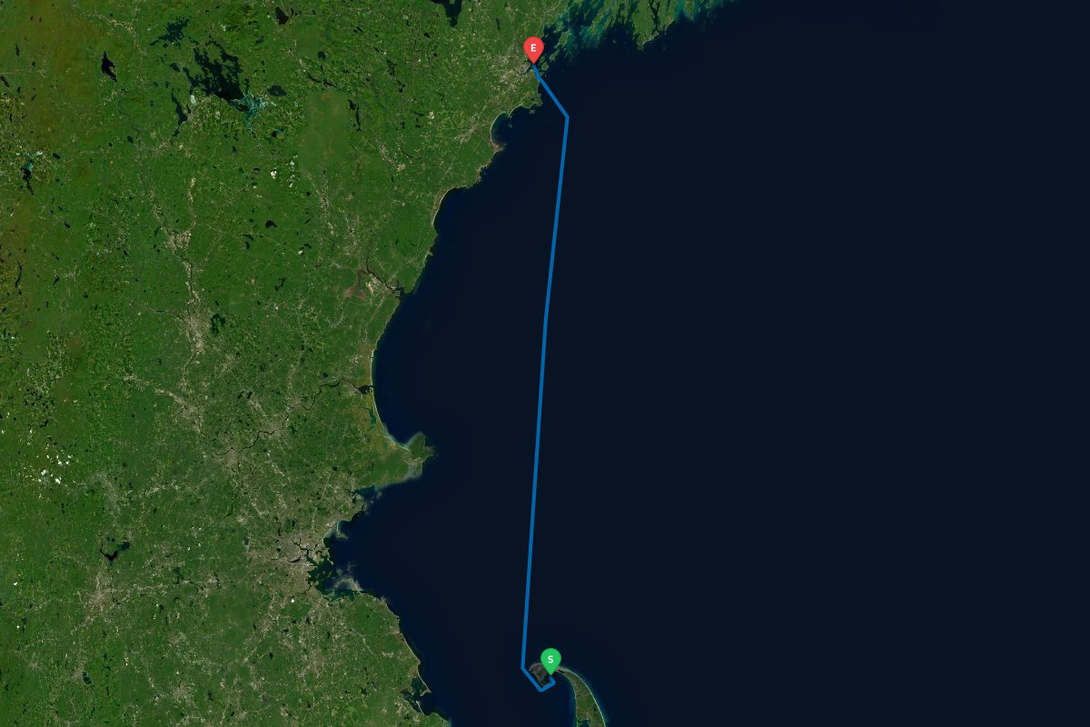 Provincetown Harbor, MA to Portland Harbor, ME map preview
