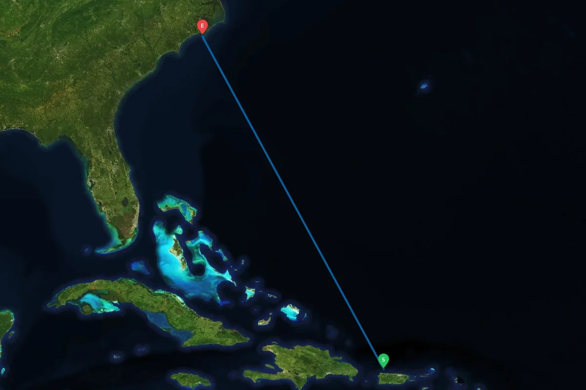 Puerto Rico to Beaufort Inlet, NC map preview