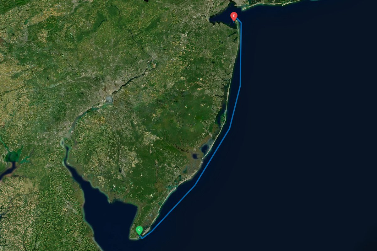 Sandy Hook, NJ to Cape May, NJ map preview