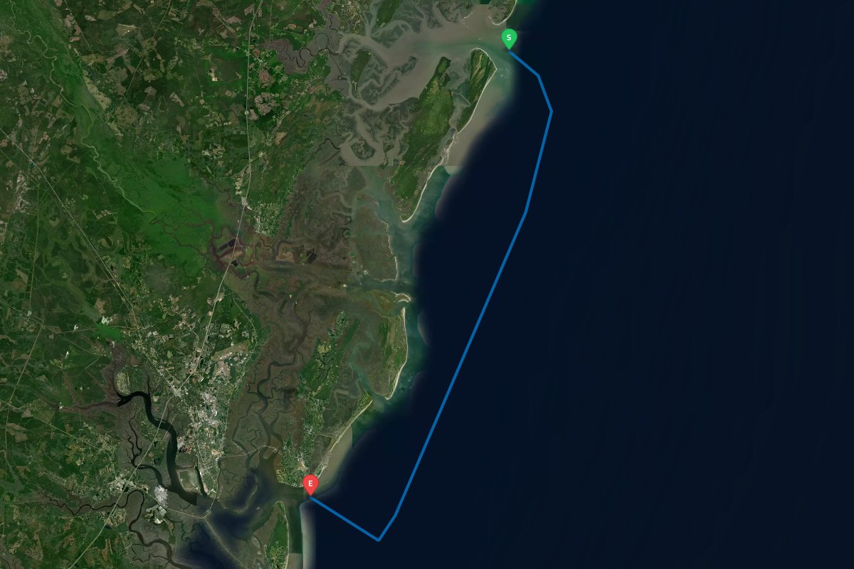 Sapelo Sound, Blackbeard Island, GA to St Simons Sound, Brunswick, GA map preview