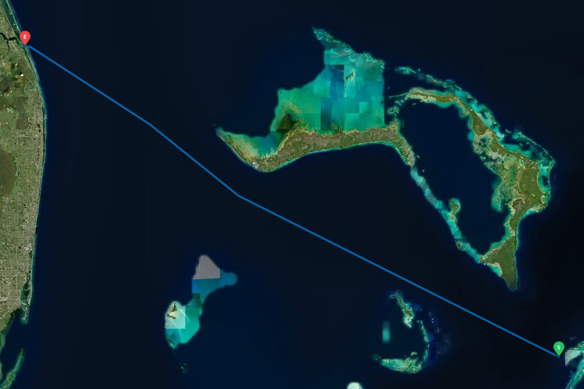Spanish Wells, Eleuthera, The Bahamas to Saint Lucie Inlet, Stuart, FL map preview