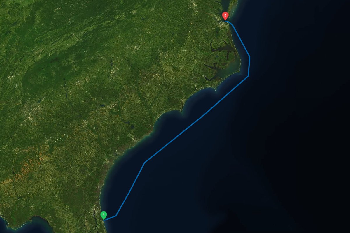 St. Augustine to Norfolk / Hampton, VA map preview