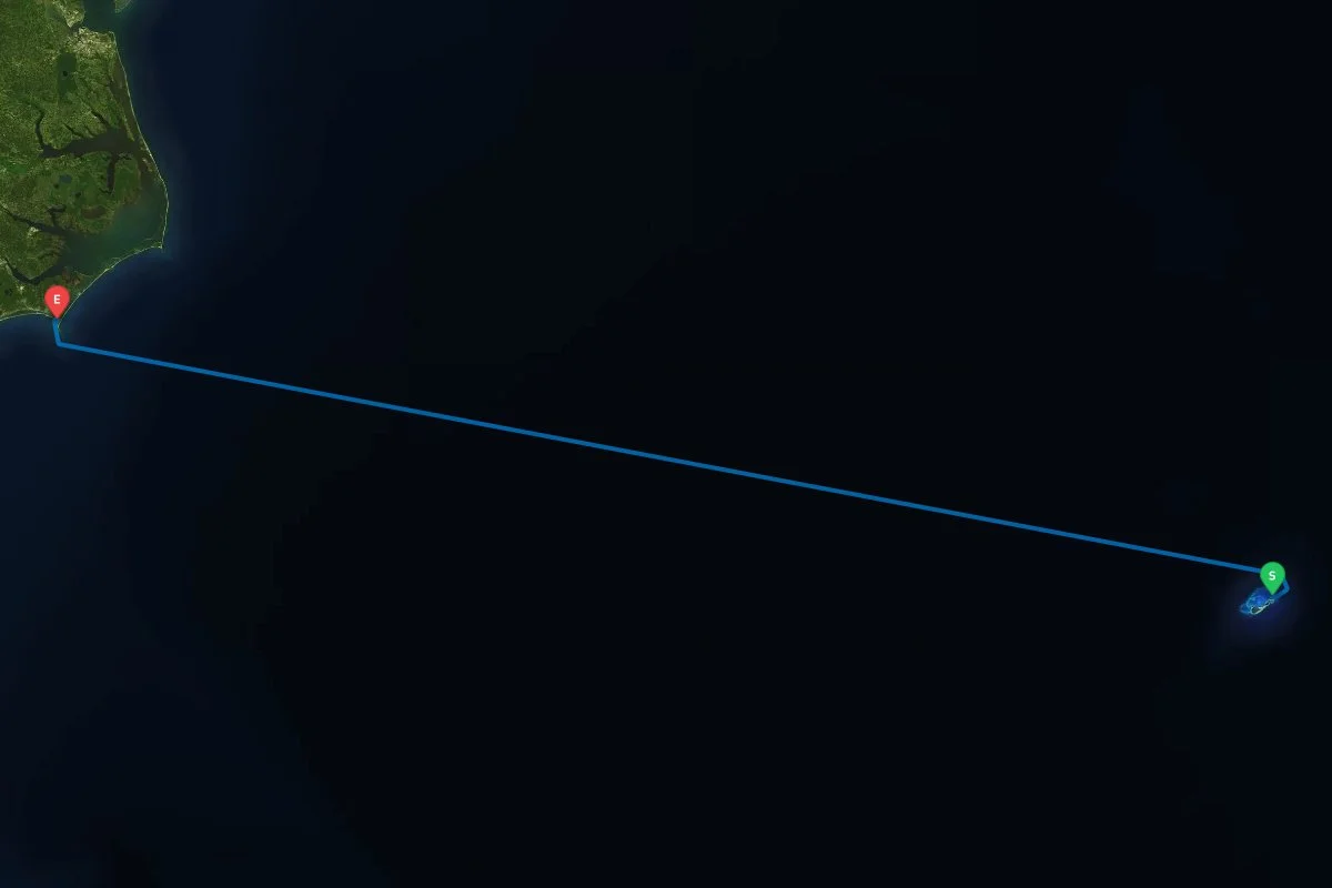 St. George, Bermuda to Cape Lookout, NC map preview