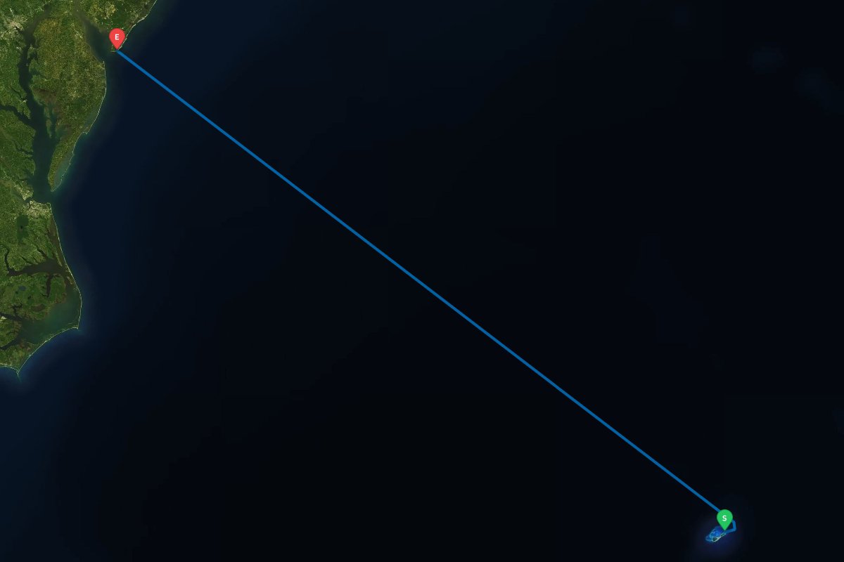 St. George, Bermuda to Cape May Inlet, NJ map preview