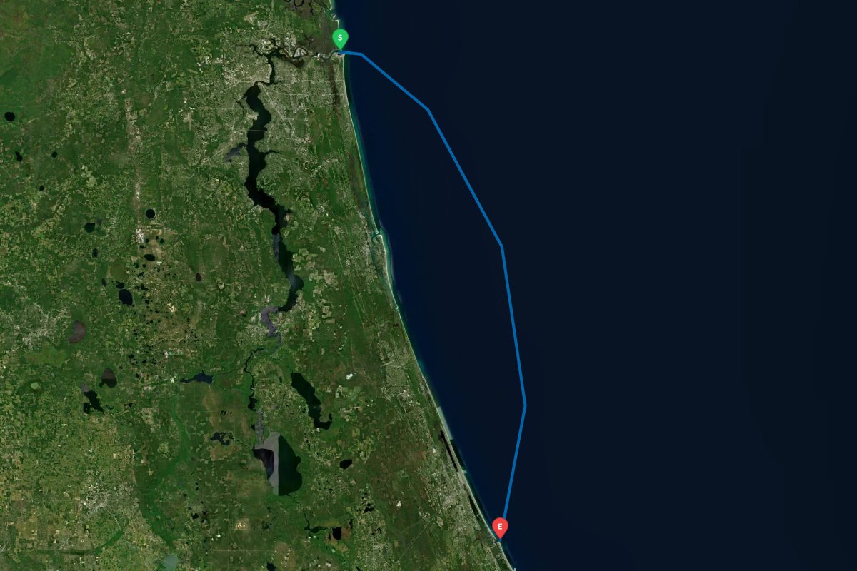 St Johns River Inlet, Jacksonville, FL to Ponce de Leon Inlet, New Smyrna Beach, FL map preview