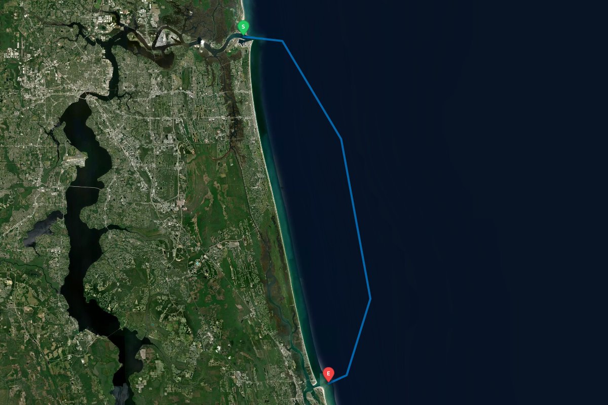 St Johns River Inlet, Jacksonville, FL to St. Augustine Inlet, FL map preview