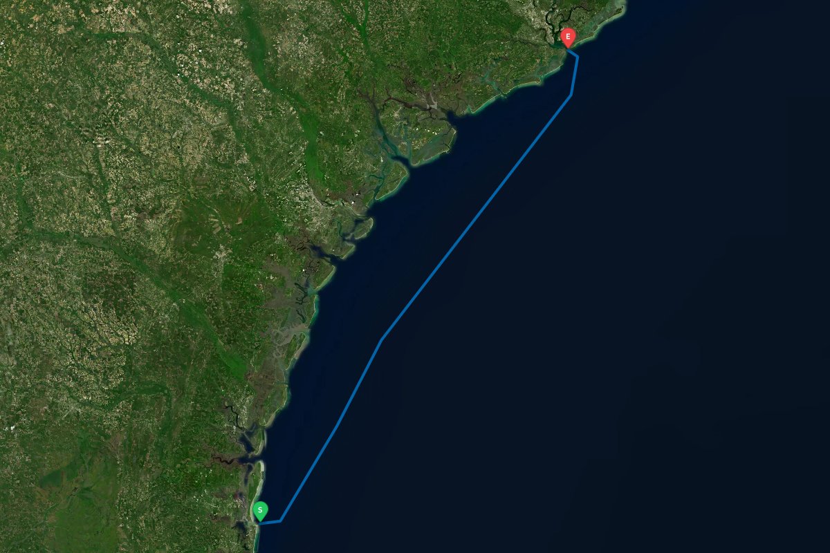 St Marys Inlet, GA, Fernandina Beach, FL to Charleston Harbor, SC map preview