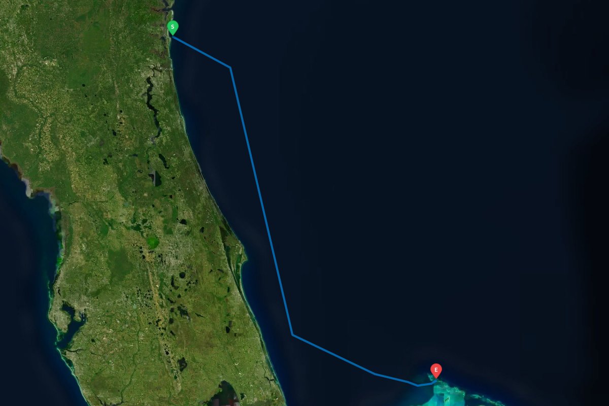 St Marys Inlet, GA to Grand Cay, Abacos, The Bahamas map preview