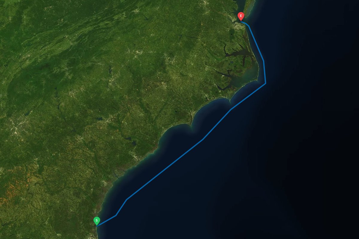 St Marys Inlet, GA, Fernandina Beach, FL to Norfolk / Hampton, VA map preview