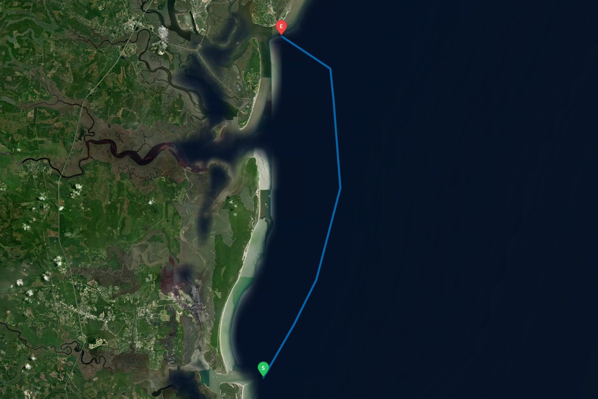 St Marys Inlet, GA, Fernandina Beach, FL to St Simons Sound, Brunswick, GA map preview