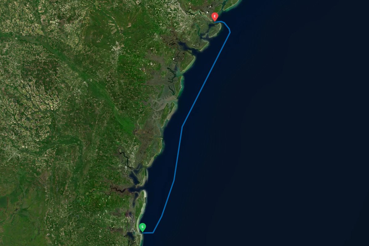 St Marys Inlet, GA, Fernandina Beach, FL to Tybee Roads, Savannah, GA map preview