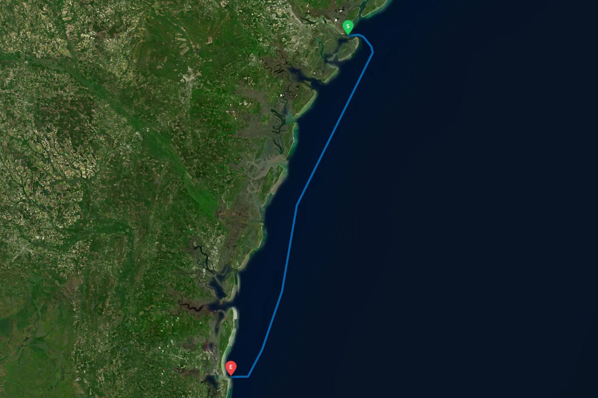 Tybee Roads, Savannah, GA to St Marys Inlet, GA, Fernandina Beach, FL map preview