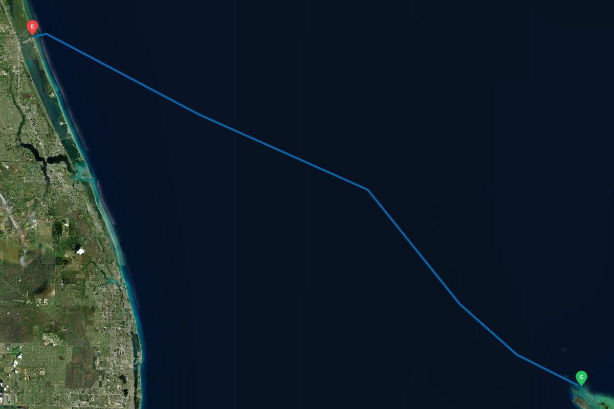 West End, Grand Bahama, The Bahamas to Ft. Pierce Inlet, FL map preview