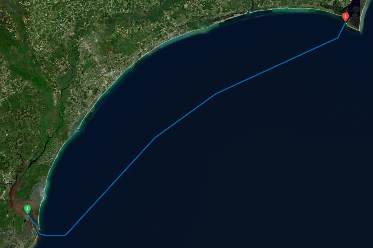 Winyah Bay, Georgetown, SC to Cape Fear Inlet, Bald Head Island, NC map preview